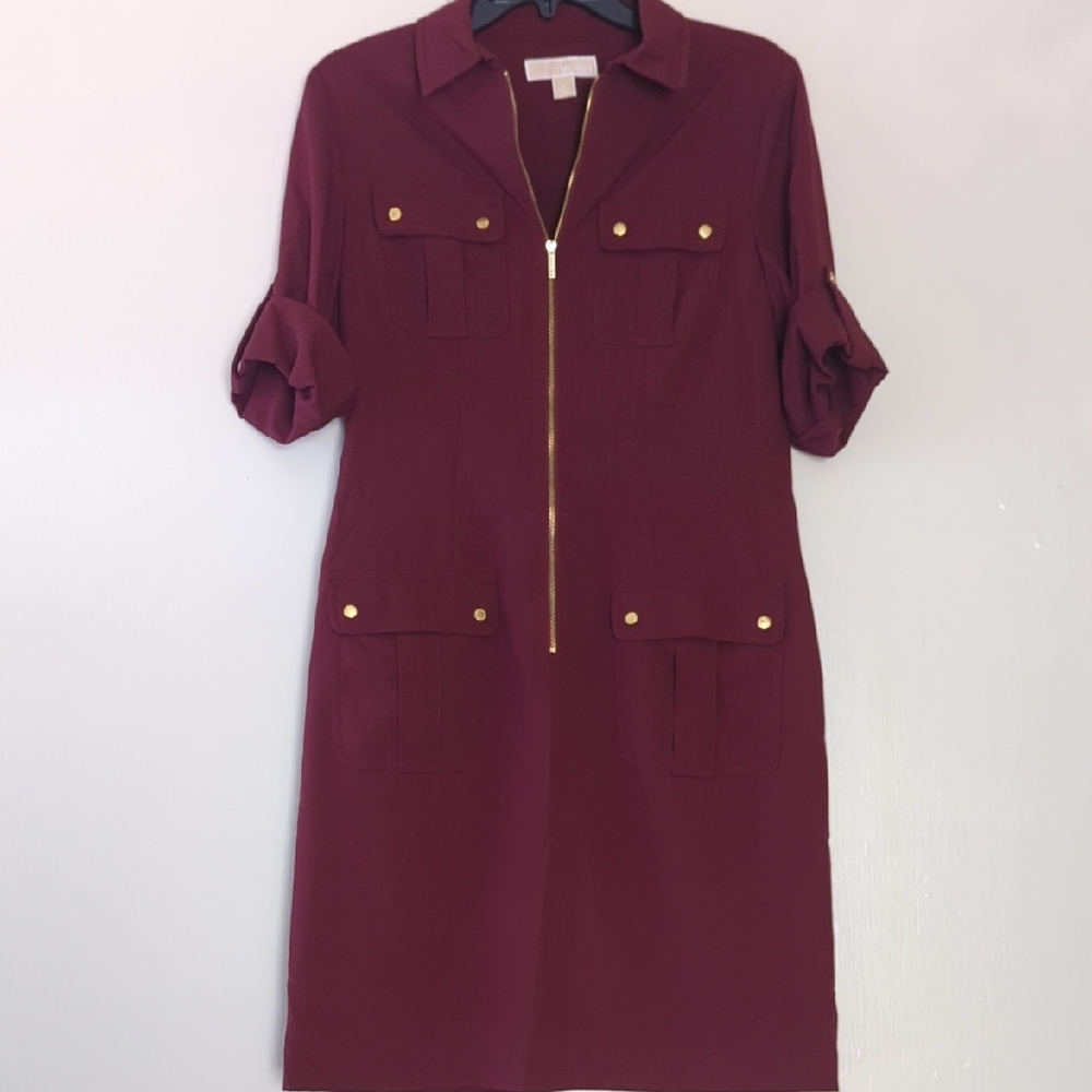 Michael Kors Red Buttoned Polo Collar Dress